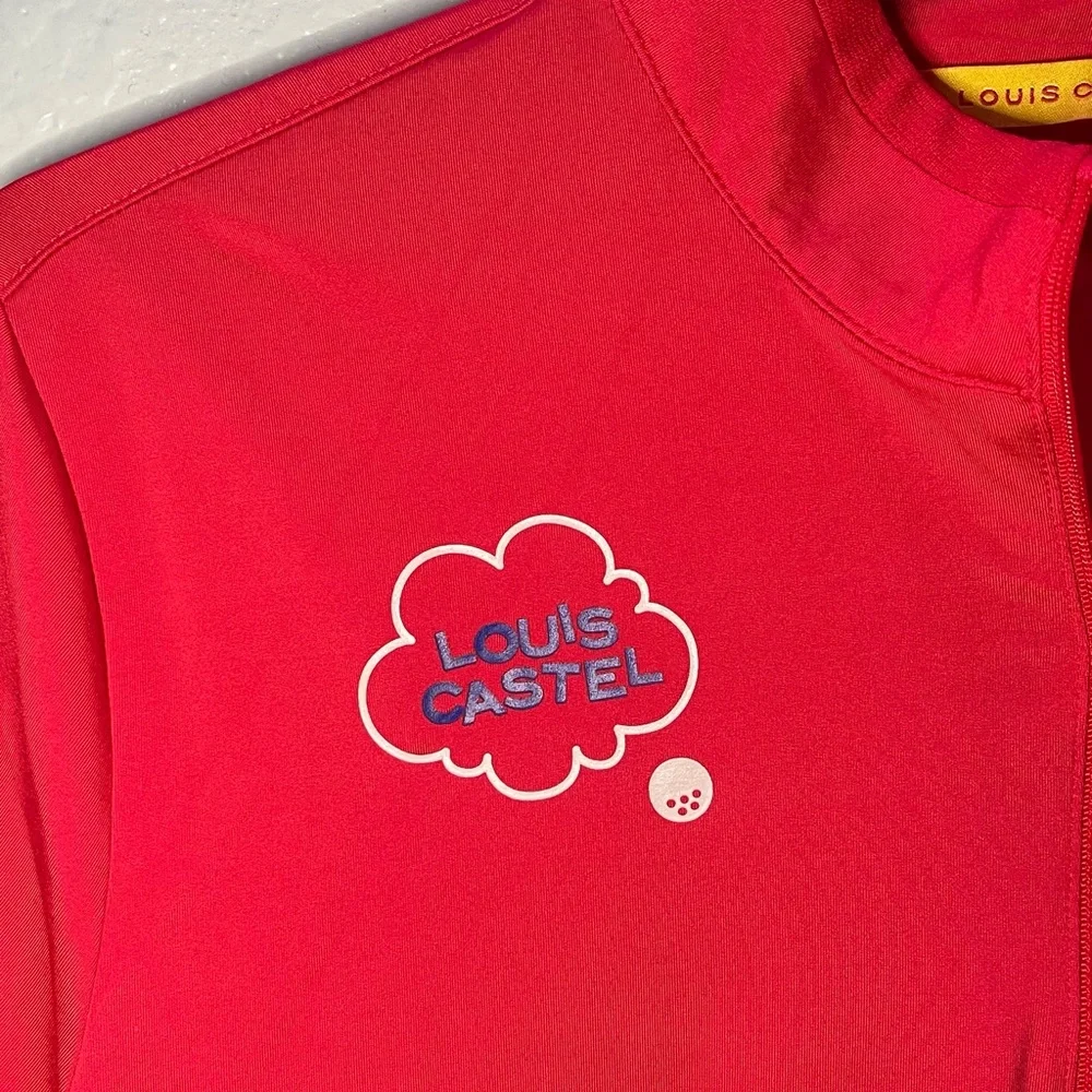 Women's Red Long-Sleeve Half-Zip Pullover with Playful Graphic
